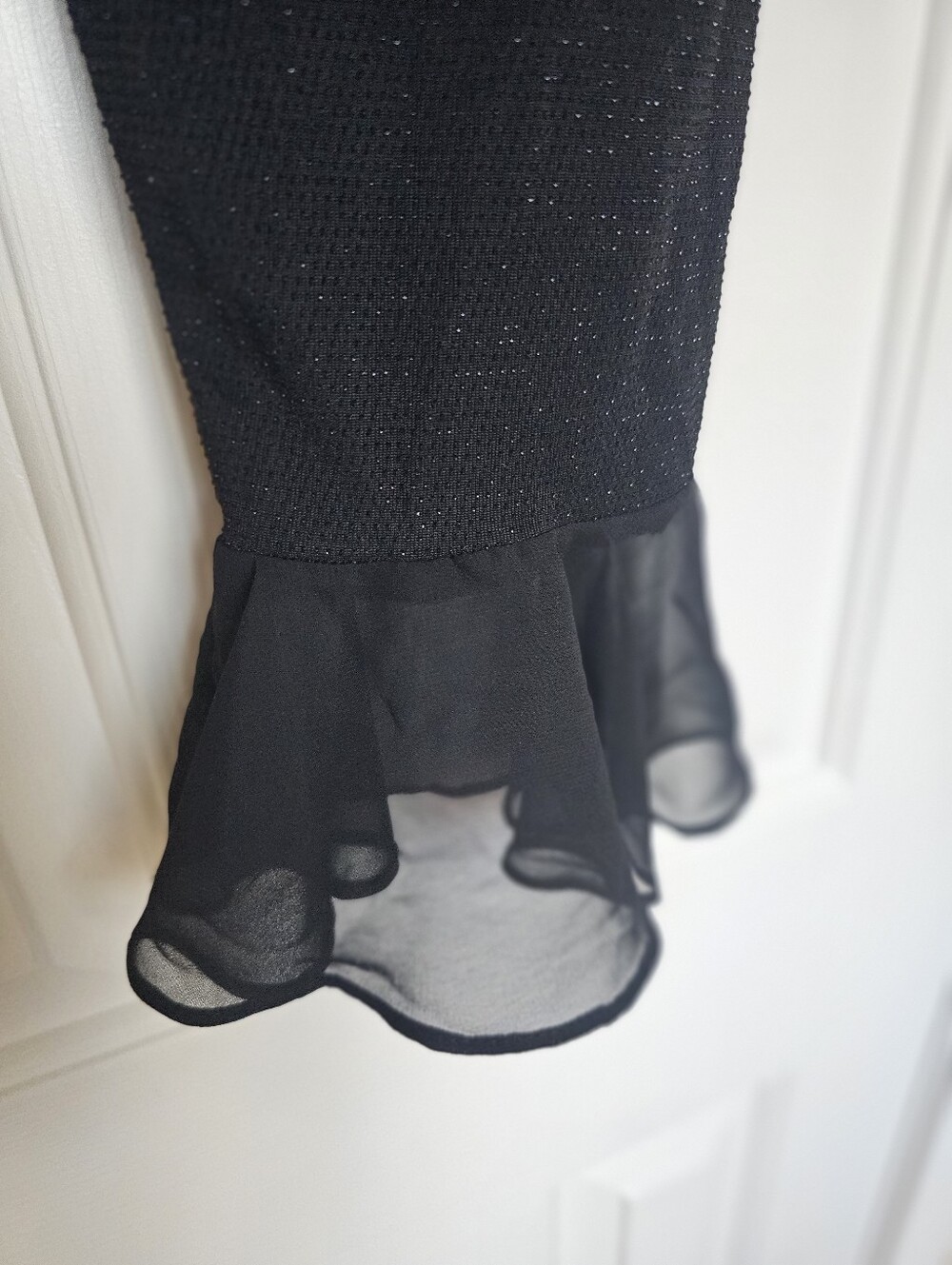 Xscape Black Ruffled Open-Front Cardigan with Sheer Ruffle Trim - Picture 7 of 8